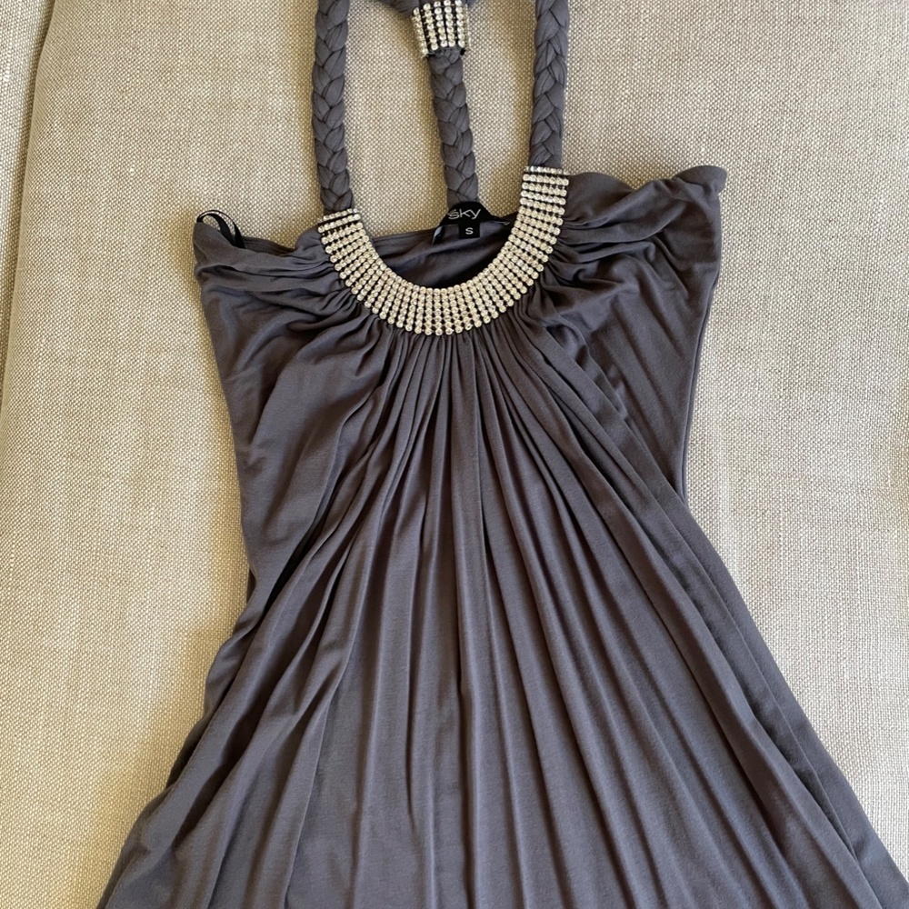 Sky dressy top gray jersey with rhinestone detail size small
